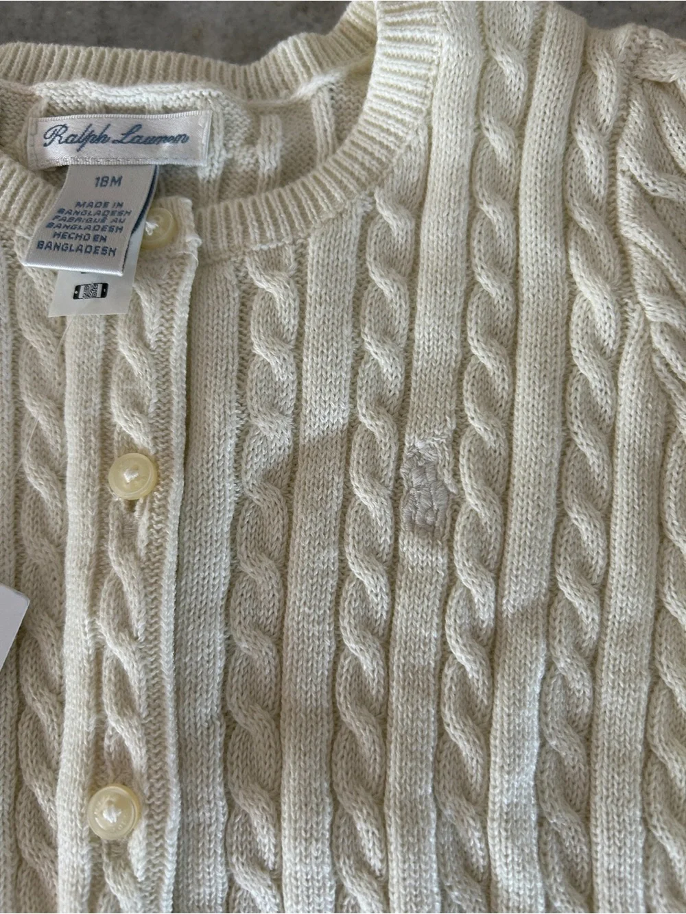 Ralph Lauren Ivory Cable-Knit Button Cardigan Size 18M